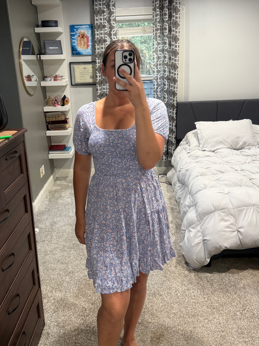 Floral Square-Neck Blue Maxi Dress